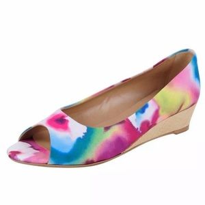 Simply soles floral watercolor peep toe wedges